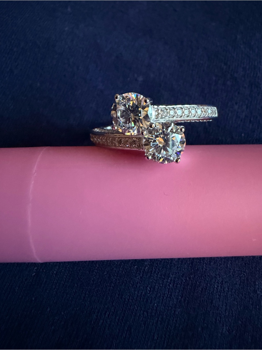 QVC Diamonique Brilliant Double Solitaire Ring in Sterling Silver